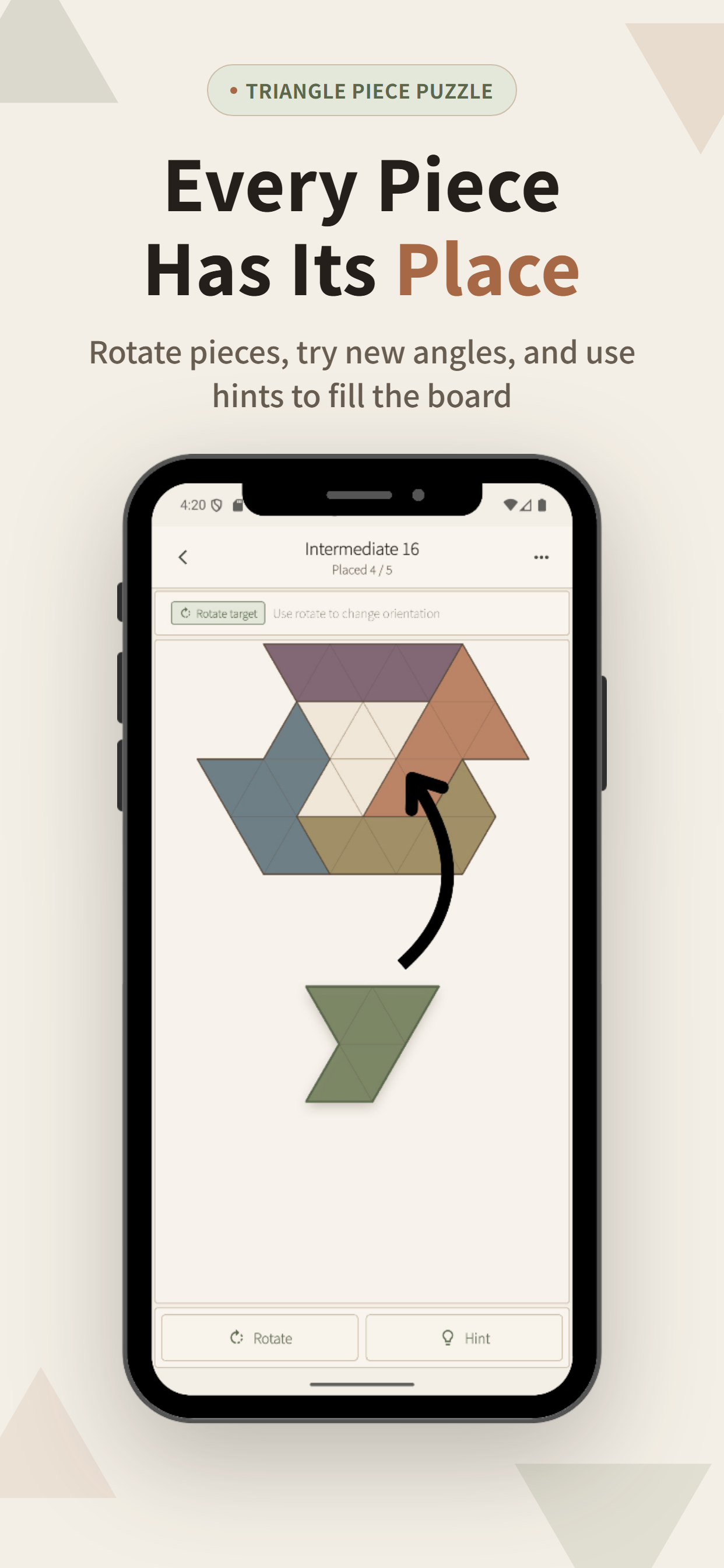 Rotating a piece to match the target orientation