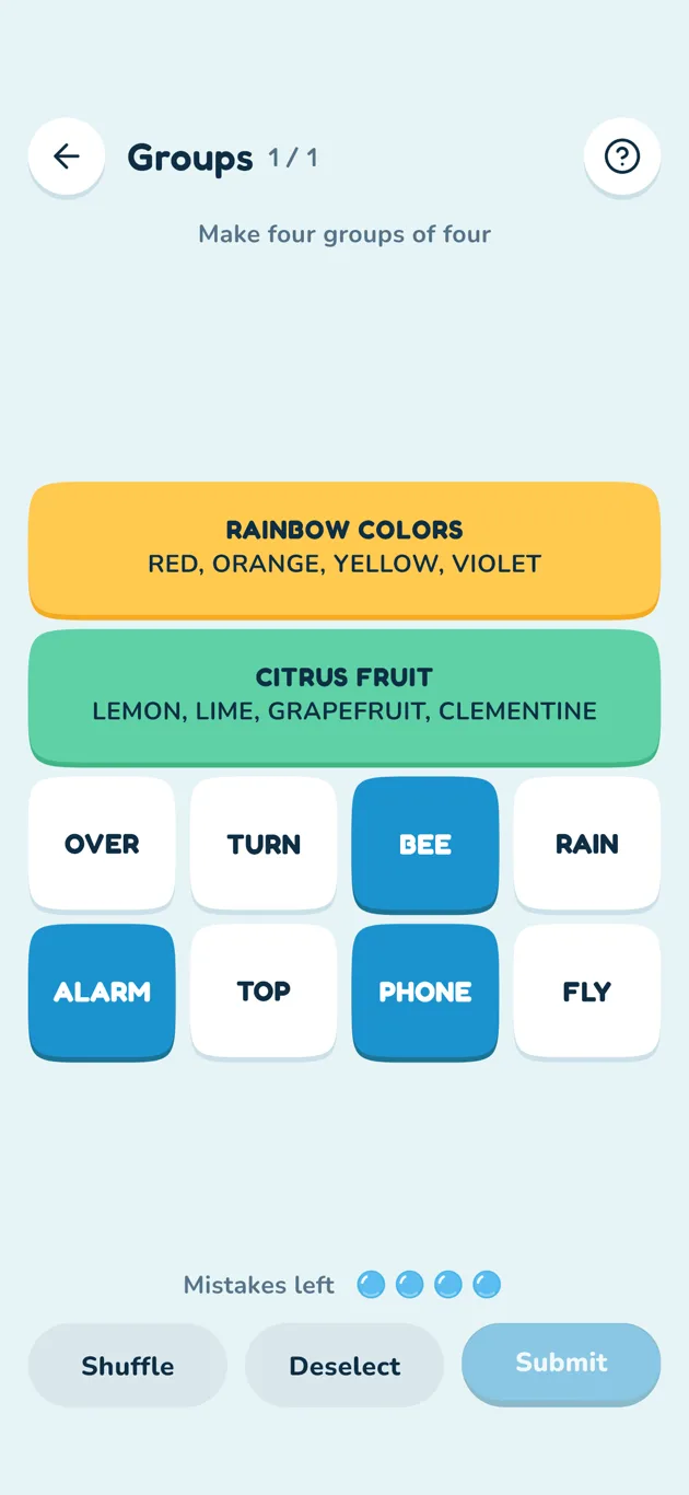 Groups: sort sixteen words into four groups